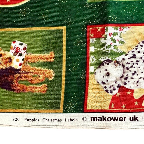 Vintage Puppies Christmas Labels Cotton Fabric - 2 yds by Makower UK - New - Picture 4 of 5